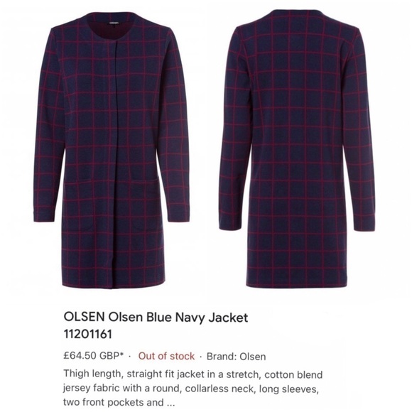 Olsen Navy Blue & Red Simple Plaid Long Cardigan Jacket Sz XL (16) - Picture 1 of 11